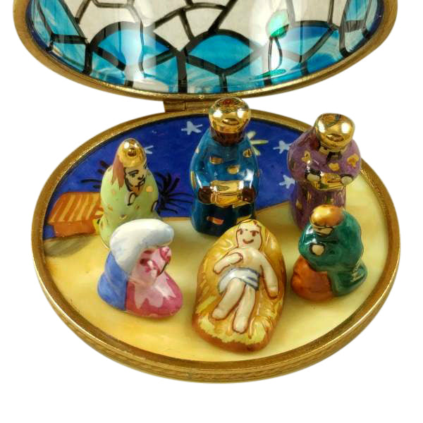 Load image into Gallery viewer, Rochard "Stained Glass Dome with Nativity Inside" Limoges Box