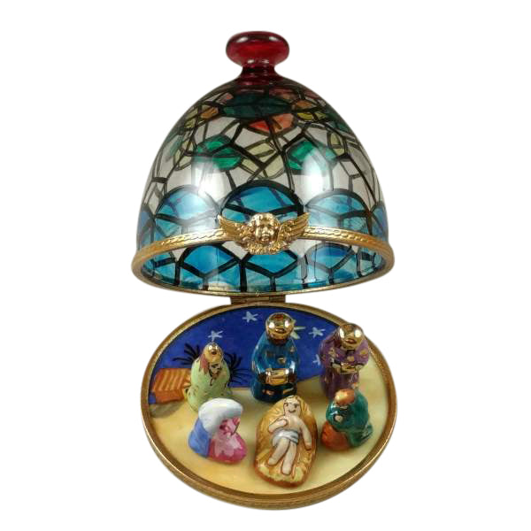 Load image into Gallery viewer, Rochard "Stained Glass Dome with Nativity Inside" Limoges Box