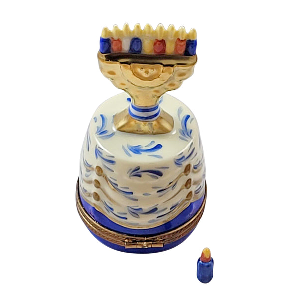 Load image into Gallery viewer, Rochard "Hanukkah Menorah on Table with Removable Candle" Limoges Box