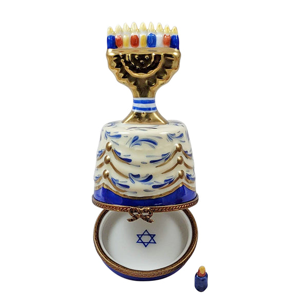 Load image into Gallery viewer, Rochard "Hanukkah Menorah on Table with Removable Candle" Limoges Box