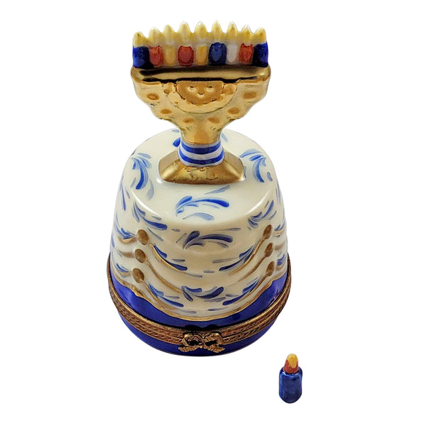 Load image into Gallery viewer, Rochard "Hanukkah Menorah on Table with Removable Candle" Limoges Box