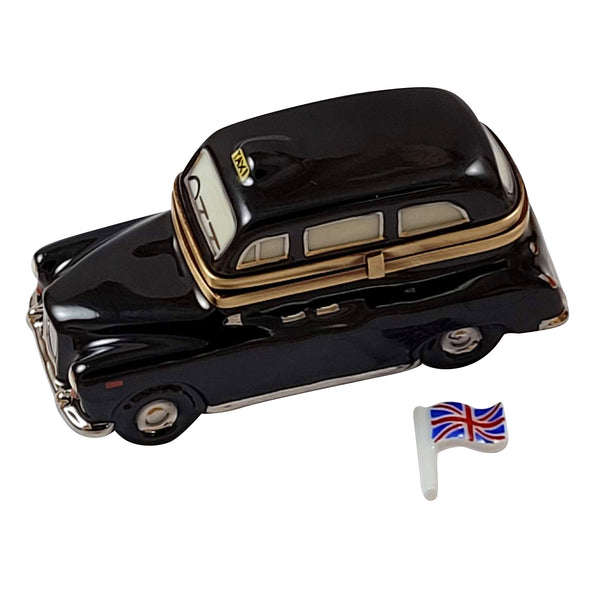 Load image into Gallery viewer, Rochard "London Black Taxi with Small Removable Union Jack Flag" Limoges Box