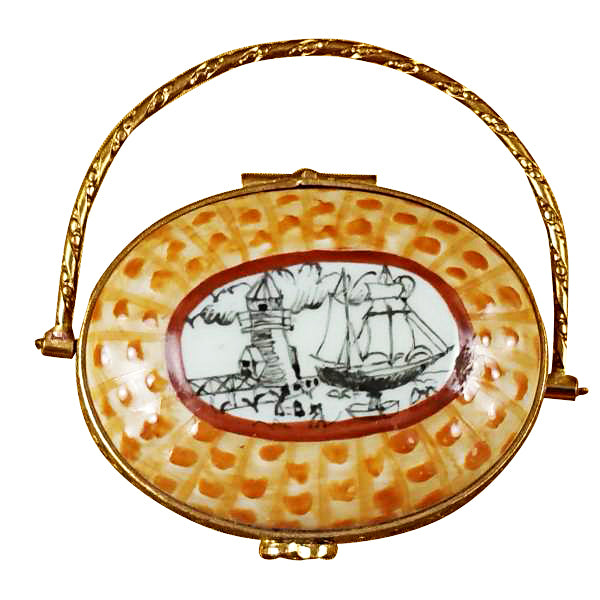 Load image into Gallery viewer, Rochard "Nantucket Basket with Lighthouse" Limoges Box