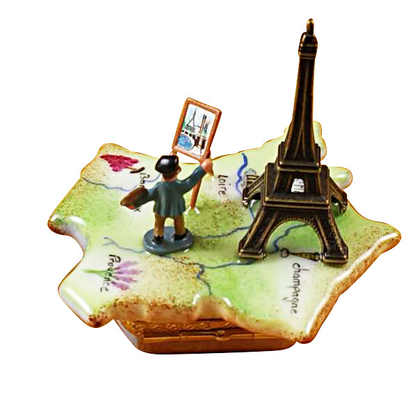 Load image into Gallery viewer, Rochard "Map of France with Monet & Eiffel Tower" Limoges Box
