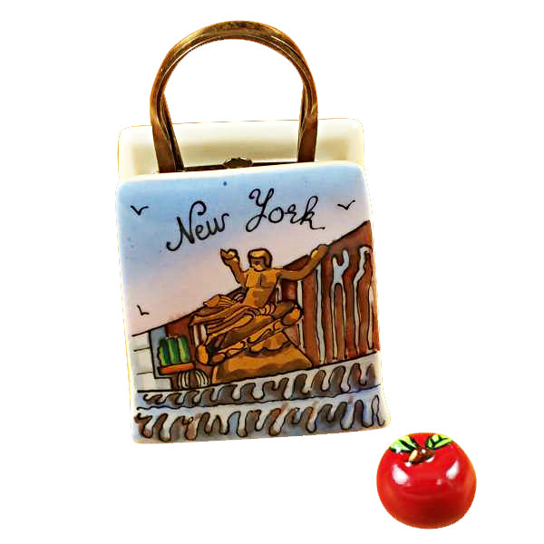 Load image into Gallery viewer, Rochard "New York Rockefeller Shopping Bag with Apple" Limoges Box