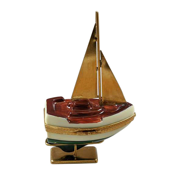 Load image into Gallery viewer, Rochard "Sailboat with Brass Sails and Stand with Removable Anchor" Limoges Box