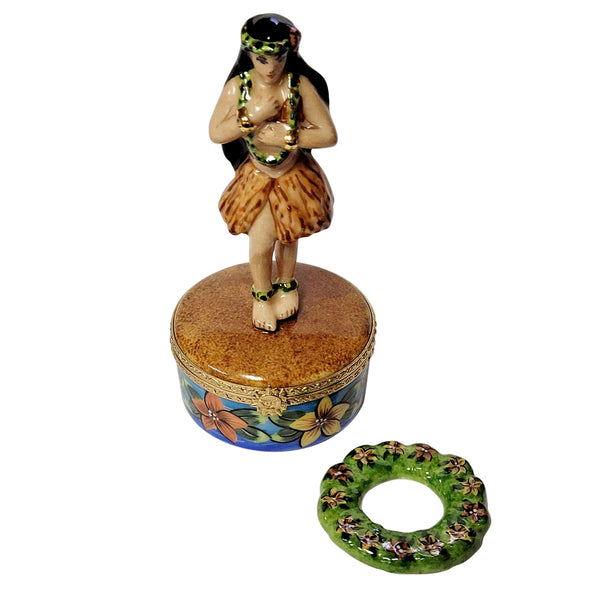 Load image into Gallery viewer, Rochard "Hawaiian Hula Dancer with Removable Lei" Limoges Box