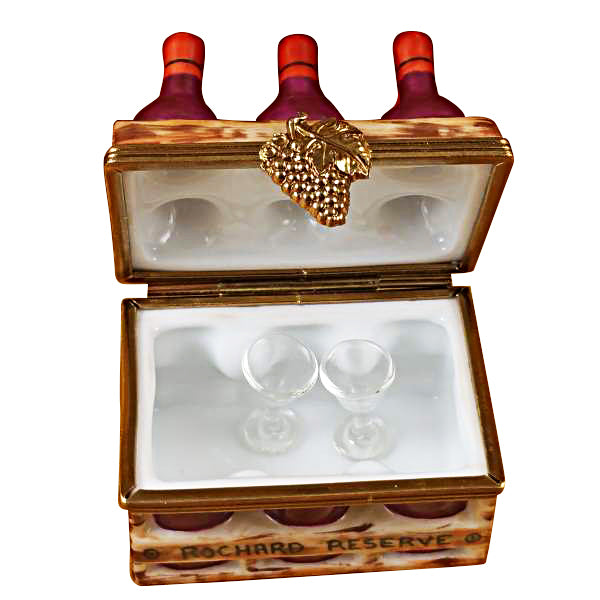 Load image into Gallery viewer, Rochard "Wine Bottles in Crate with Two Glasses" Limoges Box