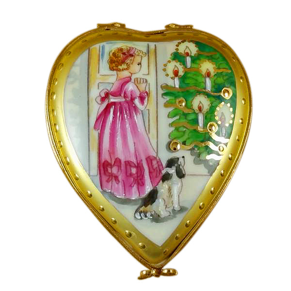 Load image into Gallery viewer, Rochard "Studio Collection - Heart "Little Girl Christmas Tree and Dog"" Limoges Box