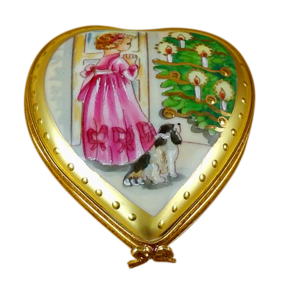 Load image into Gallery viewer, Rochard "Studio Collection - Heart "Little Girl Christmas Tree and Dog"" Limoges Box