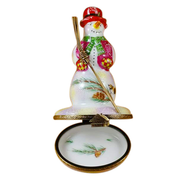 Load image into Gallery viewer, Rochard "Snowman with Red Hat and Broom" Limoges Box