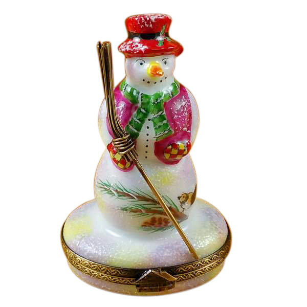 Load image into Gallery viewer, Rochard "Snowman with Red Hat and Broom" Limoges Box