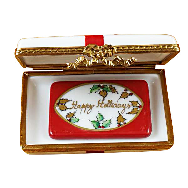 Load image into Gallery viewer, Rochard "Gift Box with Red Bow - "Happy Holidays"" Limoges Box