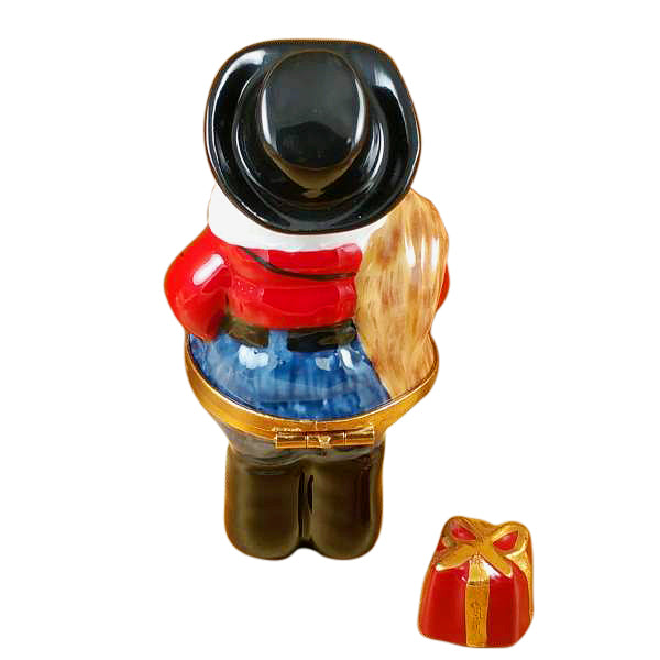 Load image into Gallery viewer, Rochard "Santa with Cowboy Hat, Boots, Rope & Removable Porcelain Present" Limoges Box