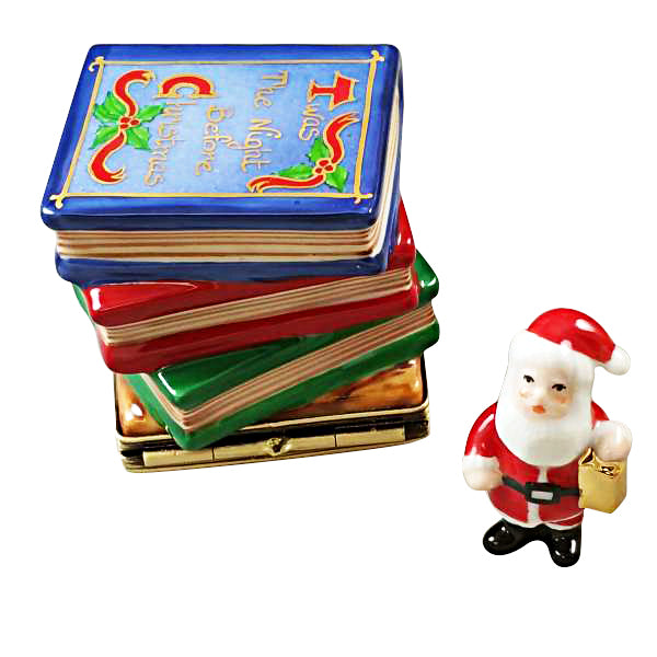 Load image into Gallery viewer, Rochard "Twas the Night Before Christmas Stack of Books with Removable Santa" Limoges Box