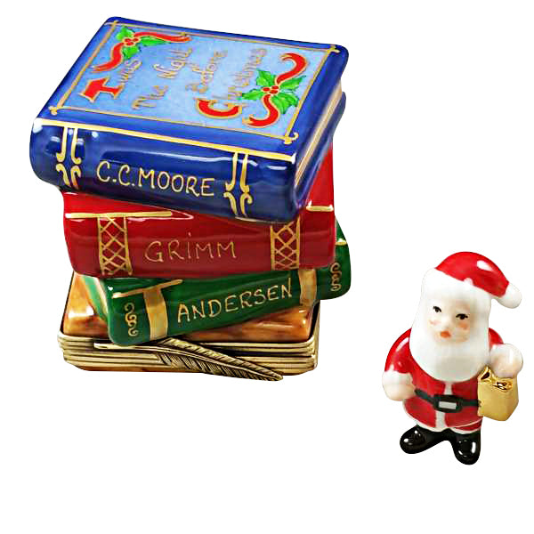 Load image into Gallery viewer, Rochard "Twas the Night Before Christmas Stack of Books with Removable Santa" Limoges Box