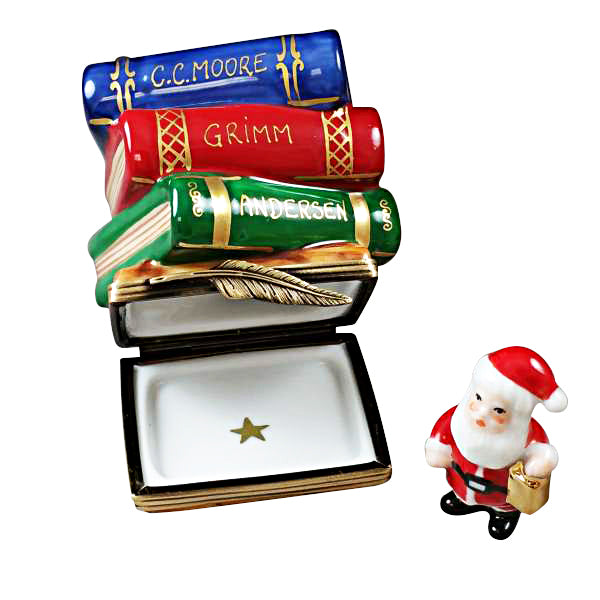 Load image into Gallery viewer, Rochard "Twas the Night Before Christmas Stack of Books with Removable Santa" Limoges Box