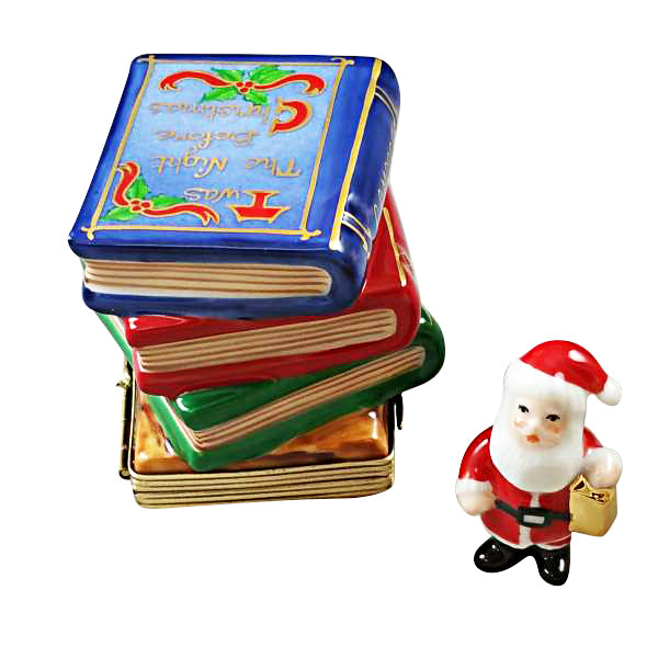 Load image into Gallery viewer, Rochard "Twas the Night Before Christmas Stack of Books with Removable Santa" Limoges Box