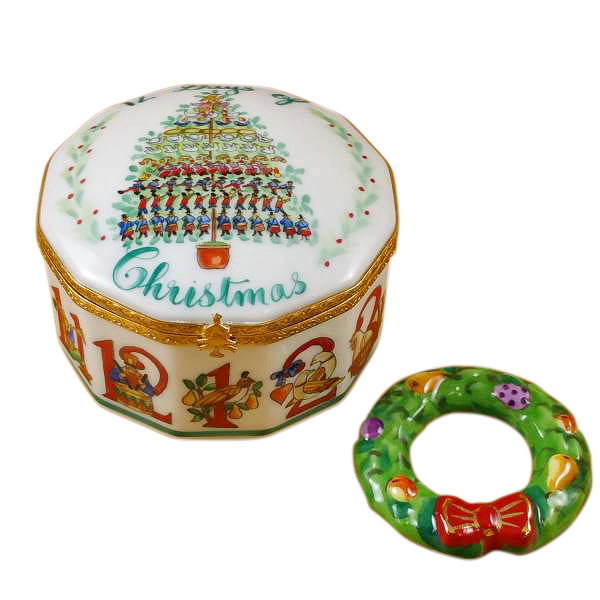 Load image into Gallery viewer, Rochard "Twelve Days of Christmas with Removable Porcelain Wreath" Limoges Box