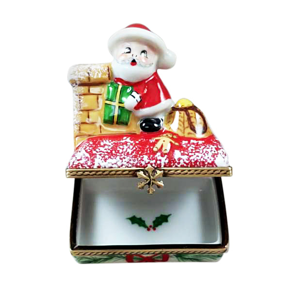 Load image into Gallery viewer, Rochard "Santa on Roof with Gift Bag" Limoges Box