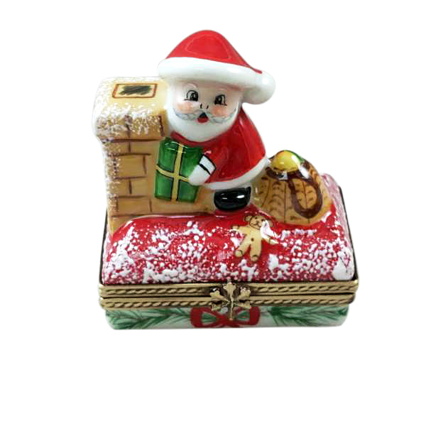 Load image into Gallery viewer, Rochard "Santa on Roof with Gift Bag" Limoges Box