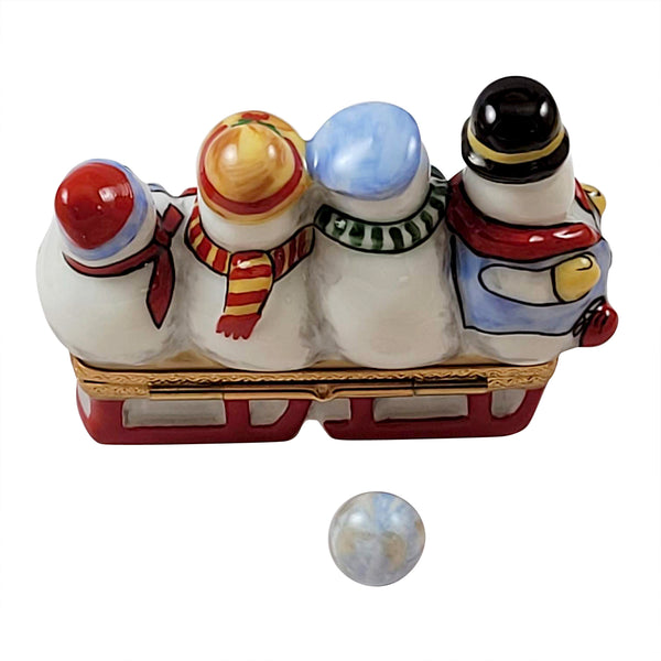Load image into Gallery viewer, Rochard "Snowmen on Sled" Limoges Box