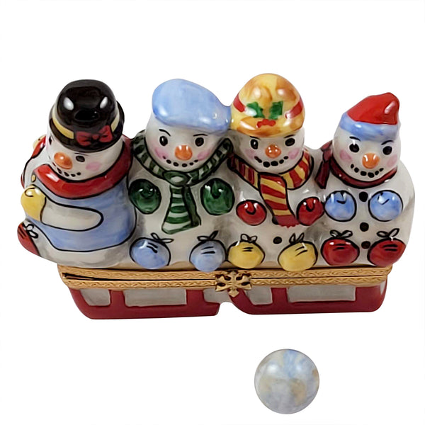 Load image into Gallery viewer, Rochard "Snowmen on Sled" Limoges Box
