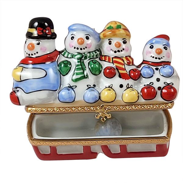 Load image into Gallery viewer, Rochard "Snowmen on Sled" Limoges Box