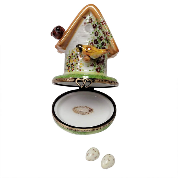 Load image into Gallery viewer, Rochard "Floral Birdhouse with Cardinal, Bird & Removable Eggs" Limoges Box