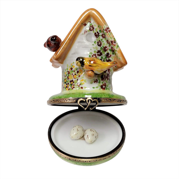 Load image into Gallery viewer, Rochard "Floral Birdhouse with Cardinal, Bird & Removable Eggs" Limoges Box