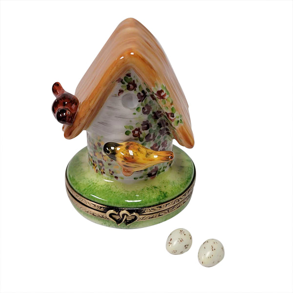 Load image into Gallery viewer, Rochard "Floral Birdhouse with Cardinal, Bird & Removable Eggs" Limoges Box