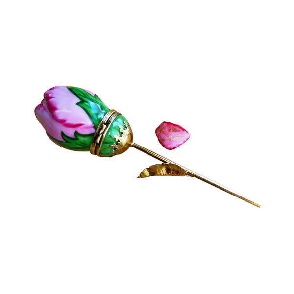 Load image into Gallery viewer, Rochard "Pink Long Stem Rose with Removable Petal" Limoges Box