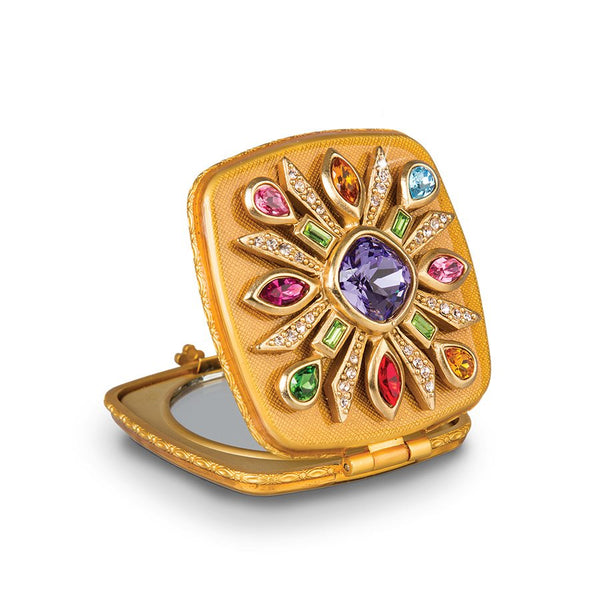 Load image into Gallery viewer, Jay Strongwater Schuyler Maltese Bejeweled Compact - Iridescent Gold