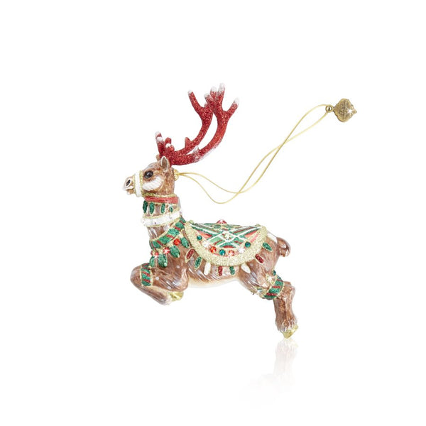 Load image into Gallery viewer, Jay Strongwater Comet Reindeer Glass Ornament