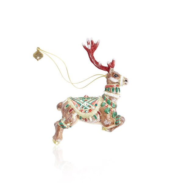 Load image into Gallery viewer, Jay Strongwater Comet Reindeer Glass Ornament
