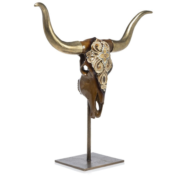 Load image into Gallery viewer, Jay Strongwater Keeffe - Cow Skull Objet with Stand