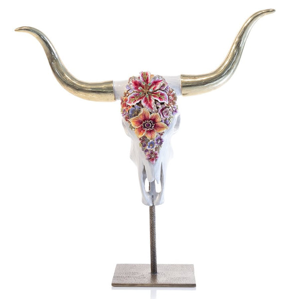 Load image into Gallery viewer, Jay Strongwater Cow Skull With Flowers Objet