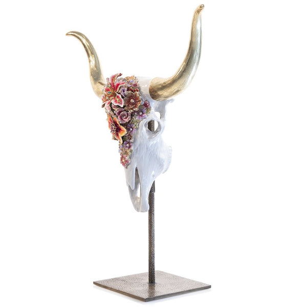 Load image into Gallery viewer, Jay Strongwater Cow Skull With Flowers Objet