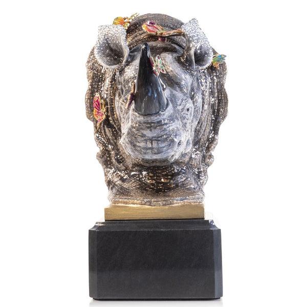 Load image into Gallery viewer, Jay Strongwater Rhino Bust With Butterflies Objet