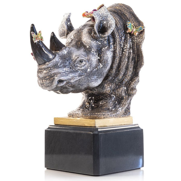 Load image into Gallery viewer, Jay Strongwater Rhino Bust With Butterflies Objet