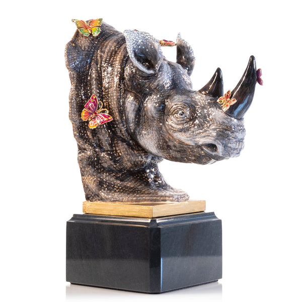 Load image into Gallery viewer, Jay Strongwater Rhino Bust With Butterflies Objet