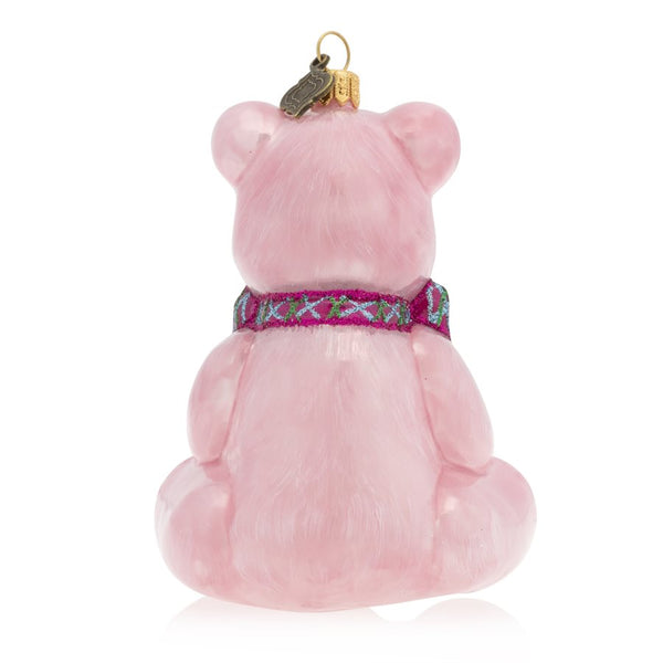 Load image into Gallery viewer, Jay Strongwater Baby's First Christmas Teddy Glass Ornament - Pink