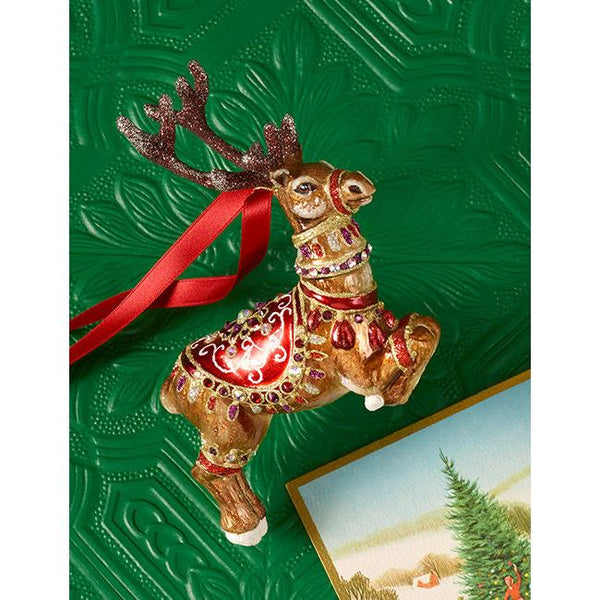 Load image into Gallery viewer, Jay Strongwater Dancer Reindeer Glass Ornament