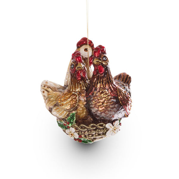 Load image into Gallery viewer, Jay Strongwater Three French Hens Glass Ornament