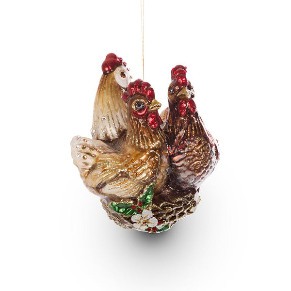Load image into Gallery viewer, Jay Strongwater Three French Hens Glass Ornament
