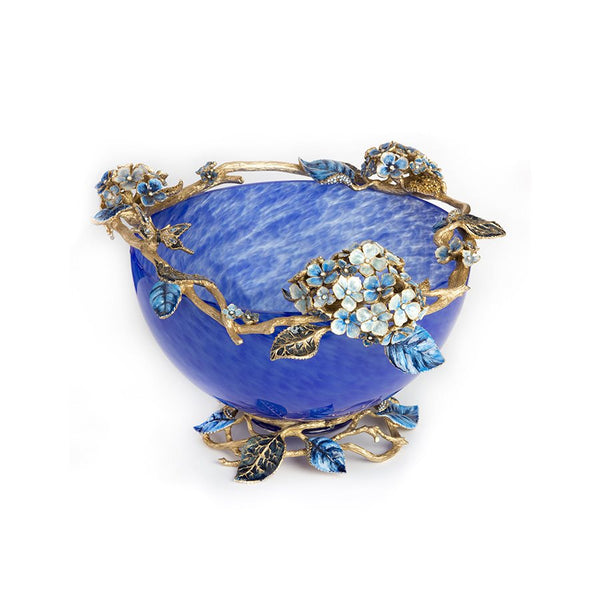 Load image into Gallery viewer, Jay Strongwater Sophie Hydrangea Glass Bowl - Delft Garden Blue