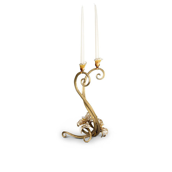 Load image into Gallery viewer, Jay Strongwater Roselyn Orchid Double Candlestick - Golden