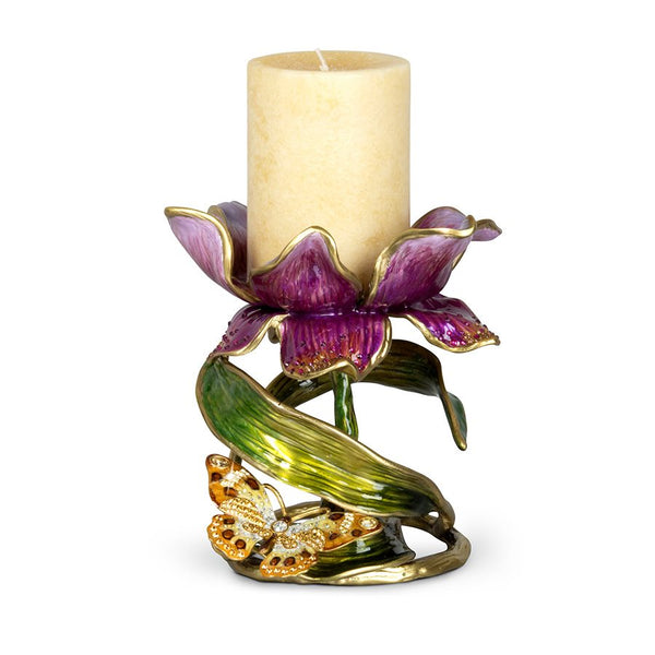 Load image into Gallery viewer, Jay Strongwater Aimee Floral 7" Pillar Candle Holder