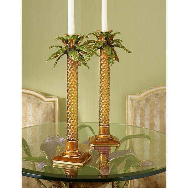 Load image into Gallery viewer, Jay Strongwater Kiana Palm Leaf Jeweled Glass Candlestick