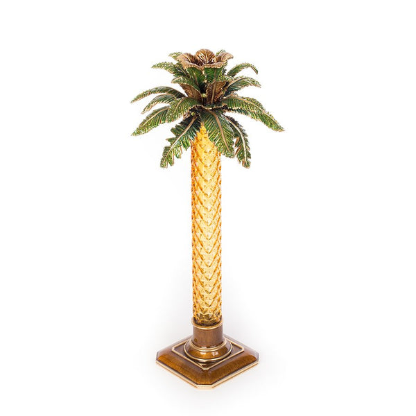 Load image into Gallery viewer, Jay Strongwater Kiana Palm Leaf Jeweled Glass Candlestick